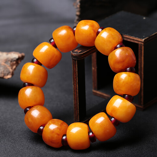 Fat Donglai's same original mineral beeswax amber bracelet, old beeswax men's original mineral chicken oil yellow bracelet, women's barrel beads, style 1 (men's barrel beads), bead size 20*2