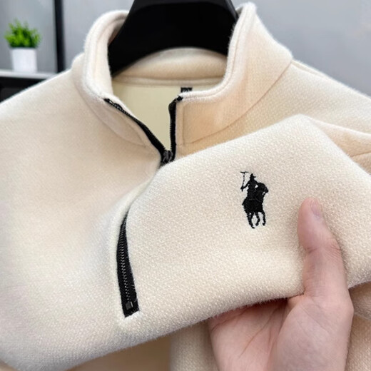 Voiture classique (Laoyche) Half Zipper Plus Velvet Sweater épaissis pour les hommes en hiver chauds décontracté Paul T-shirt Collier de base de base en tricot-tricot BW9901 M BLANC M