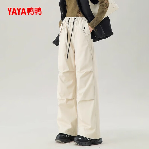YAYA Goose Down Pants Women's 2025 Autumn and Winter New Urban Light Outdoor Overalls High Waist Slim Casual Pants FL Black L (175)