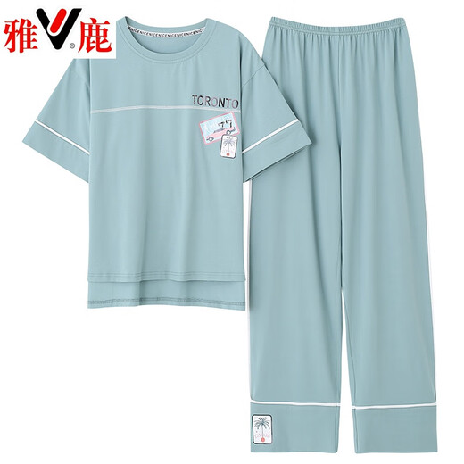 Yalu-Pyjamas für Frauen im Sommer Pure Cotton Kurzärmerhosen im Sommer 2024 Neue Frühlings- und Herbst-Sommer-Heimkleidung Set 7374 m [Empfohlen 80-105 Jin [Jin Equals 0,5 kg]]