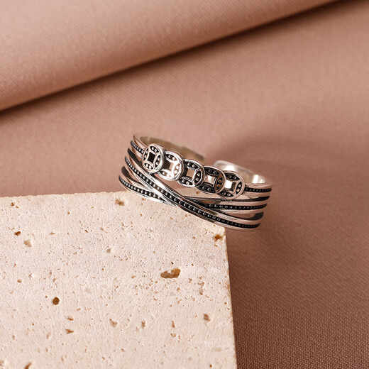 Yinao (yinao) 925 copper coin ring for women 2025 new Qianduoduo index finger ring to attract wealth opening mahjong ring birthday gift copper coin ring