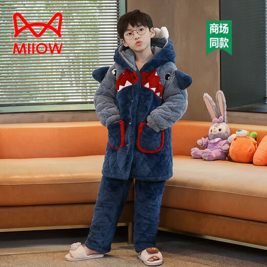 
Cat Man (MiiOW) Boys Medium-Grand Child Parent-Child Thickened Autumn and Winter Plush Cotton Cartoon Cute Comfortable Outdoor Home Clothing Set 01E9921 Shark Adult M (Height 155-160CM, Weight 75-100Jin [Jin equals 0.5 kg])