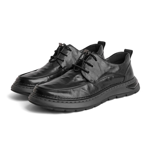 BELLE BELLE Belle Group Shoes Men's Shoes 2024 Spring New Pure Cowhide Thick Soled Loafers Black Business Casual Leather Shoes Men Black Lace Up 8CA01 38