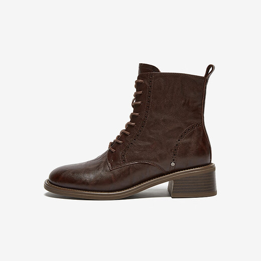 Bota Martin Bottes pour l'hiver pour femmes Nouvelles vaches de vache britannique Cowhide Texture à talon épais Bottes courtes 48017dd4 Brown 38 de la Saint-Valentin chinois 38