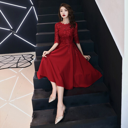 Seidler Toasting Suit Bride 2025 NOUVEAU STYLE MENNATION ANNUELLE SIGNIFICATION SLIM et élégante robe de soirée pour les femmes Robe de retour de fiançailles Bourgogne xxl