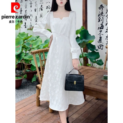 Pierre cardin French retro girl Hepburn style jacquard dress for summer new slim beaded long skirt is easy to wear Black XL [recommended 120-140Jin [Jin equals 0.5 kg]]