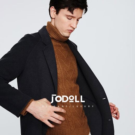 Jodoll Jodoll [handgefertigte doppelseitige Wollwolle] Mantel für Herrenbrosche Fell Wolle warme mittelgroße Wolljacke mit mittlerer Länge Wollkohle Schwarz 48