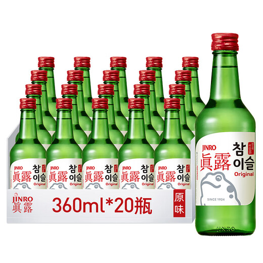 真露（JINRO）烧酒 360ml*20瓶 20.1度 原味 韩国进口 洋酒 口粮酒