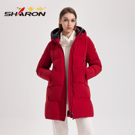 雪伦中长款羽绒服女简约百搭袖标秋冬外套 13567 青竹绿 L
