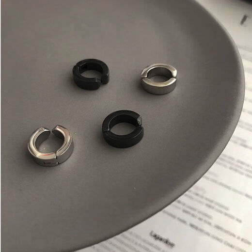 Xiandie minimalist ear bone clip simple and versatile ear clip without piercing female ins student circle black men and women trendy steel color + black ear clip set