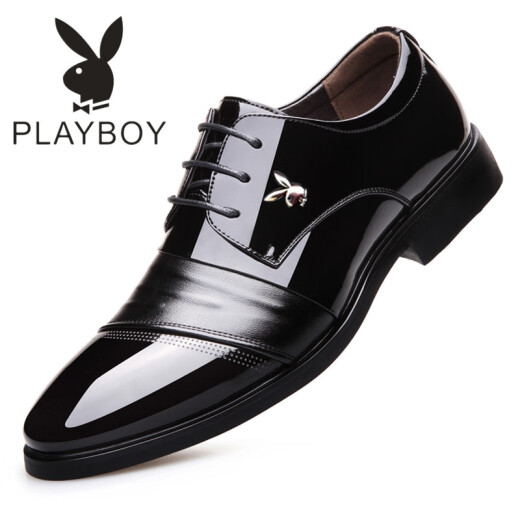 花花公子（PLAYBOY ICON）花花公子皮鞋男新款商务正装男士尖头系带结婚新郎内增高男鞋休闲 h9928黑色增高款 40
