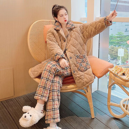 Catman three-layer cotton pajamas for women in autumn and winter thickened coral flannel flannel internet celebrity home clothing DLM-6621# three-layer cotton thickened M Recommended 80-100Jin [Jin equals 0.5 kg]