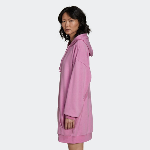 阿迪达斯（adidas）女装 2025春季新款运动服跑步训练中长款卫衣连帽保暖休闲套头衫 HF9207粉色/三叶草 S