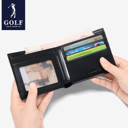 高尔夫（GOLF）短款钱包男士皮质大容量卡包时尚零钱夹便携皮夹男父亲节礼物 黑色