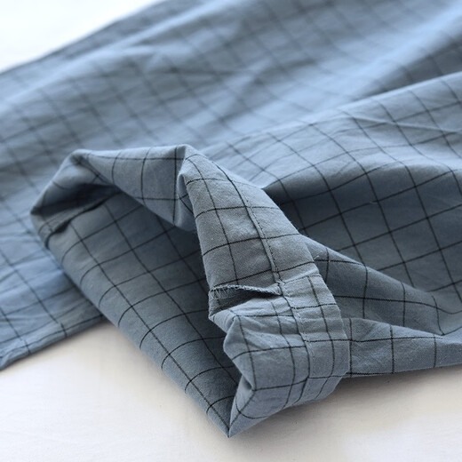 Langsha pyjamas Coton masculin Pure Plaid japonais en liberté de grande taille lavage de coton pantalon à domicile décontracté bleu clair l
