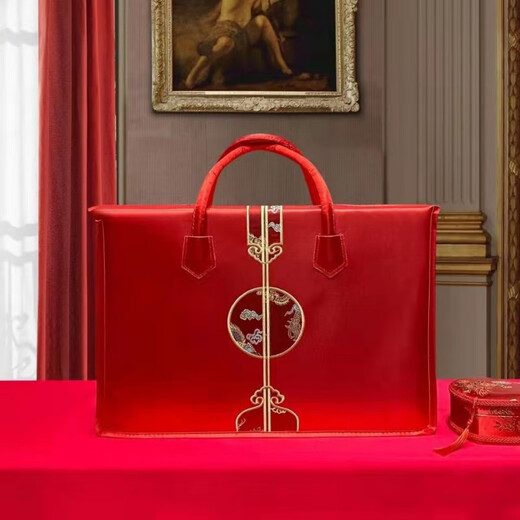 Wedding four-piece dowry quilt handbag wedding dowry quilt storage bag red moving packing Chinese knot brocade material embroidered soft bag four-piece set packaging 50*40*12