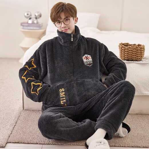 Yu Kemian (yukemian) Herren-Pyjamas Winter Teenager Koralle Velvet Dicked Student Pyjamas Herbst Herbst und Winter Flanell Home Clothing Set XQ-9928 L Standard l Höhe 168-173 Gewicht 100-125 Jin [Jin gleich 0,5 kg]
