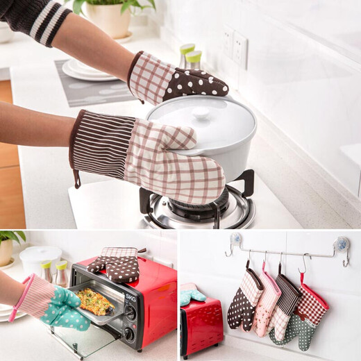 Feizhichu Thickened Anti-scalding Gloves Insulated Oven Gloves Microwave Oven Kitchen Baking Heat-Resistant High Temperature Household Gloves Bow Tie Gloves 2 Pack