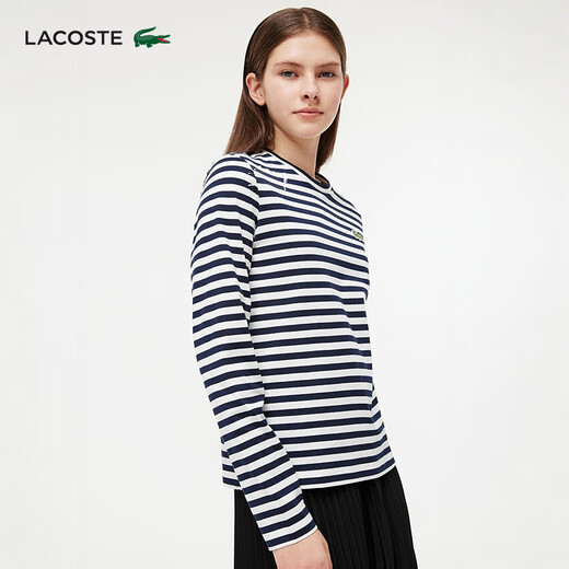 鳄鱼法国鳄鱼女装24秋季新款圆领时尚撞色条纹休闲长袖T恤TF9207 hhw/藏青色 38 /165