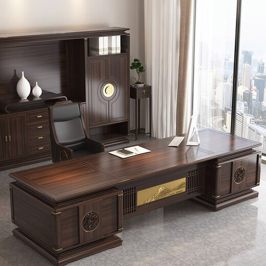 YARXCHEG new Chinese style solid wood boss desk chairman desk ebony wood executive desk solid wood high-end office customized 2.4m executive desk