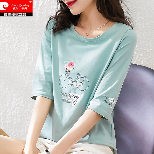 Piercadan Cotton Mid-Ärmels-T-Shirt für Frauen loser kurzärztes T-Shirt für halbärmelige Frühling und Sommer 2025 Neues Summer Top W6172 ICE Blue +1xS328 Weiß L.