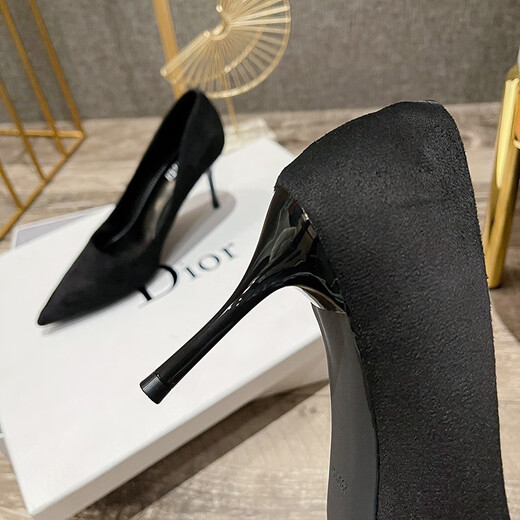 依零依蓓高跟鞋春夏秋新品绒面黑色简约尖头细跟性感单鞋女浅口职业工作鞋 898-000黑色【9厘米】 36
