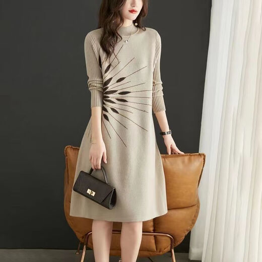 
La Chapelle knitted dress for women 2025 autumn and winter new style outfits to make you look slim and small bottom sweater skirt thickened off white 9901 L 105--115/Jin[Jin equals 0.5 kg]