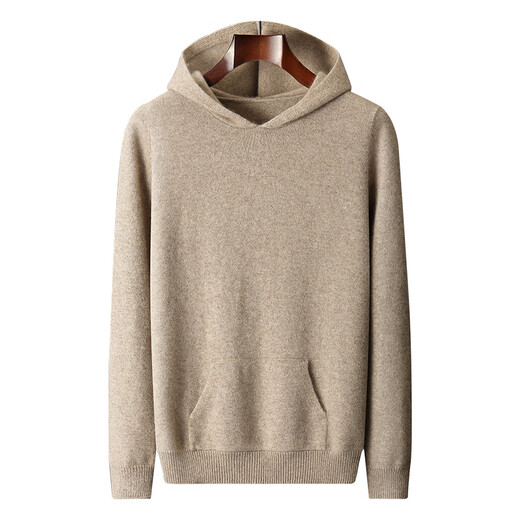 KAISENSHI Ordos City 2024 new pure cashmere men's hoodie sweater long-sleeved casual knitted sweatshirt thickened model produced in Ordos City - light gray without pockets XD M