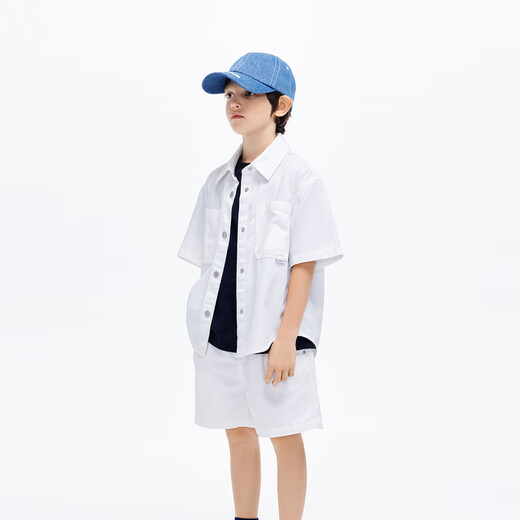 Little MO&Co. Children's clothing summer new style boys simple versatile short-sleeved shirt KBD2SHT001 denim white 110 110/56