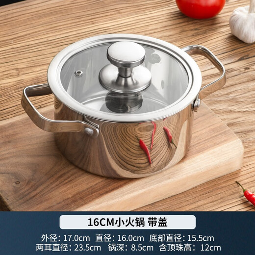 CAIRUYI 304 stainless steel single-person small hot pot, one person, one pot, special shabu-shabu pot for induction cooker, self-service hot pot mini 16cm 304 pot type A with lid (weight 750G) 16cm