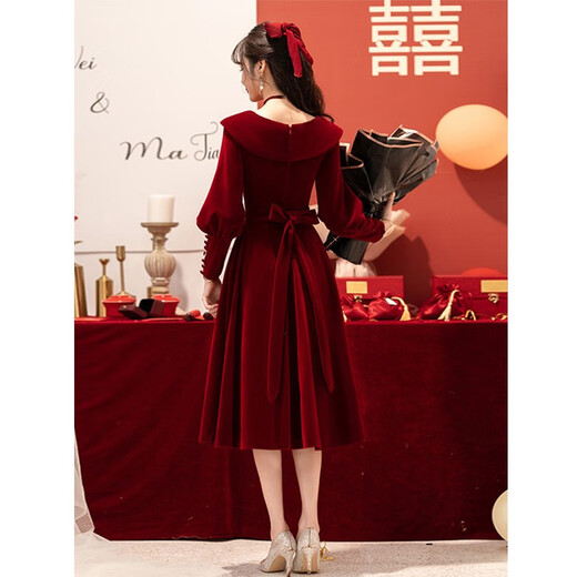 Seidler Toast Wear Bridal 2025 New Burgundy Engagement Dress Out-of-Pavilion Dress Back Home Winter Women Burgundy M