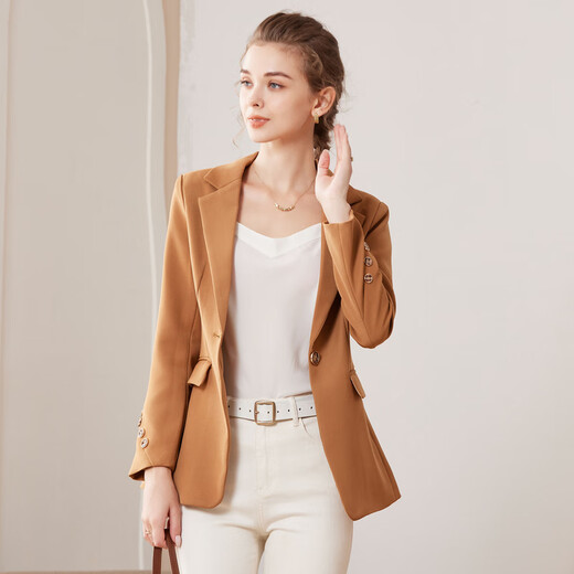 JANE STORY Classic Story Blazer Women's 2025 New Spring and Autumn Professional Wear Commuting High-end Suit Formal Top Caramel Color M