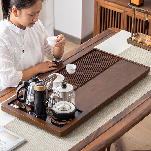 Chenshi tea tray solid wood home Bakelite style office tea set complete set fully automatic Kung Fu tea table kettle integrated Huanghuali color Pinyi 80*43 open style without electrical appliances