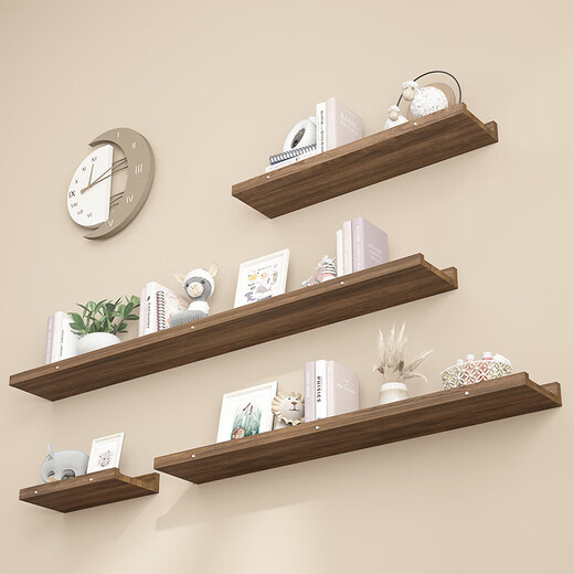 Ruoshi wall storage rack solid wood one-word partition without punching storage bookshelf laminate wall decoration wall-mounted display rack solid wood-log color-90*15