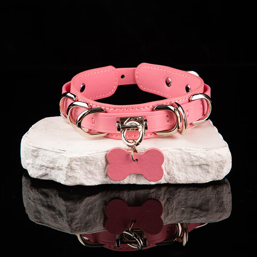 Genuine leather collar sm puppy bone tag bell choker female m custom lettering necklace k9 neck collar black bell model + traction chain