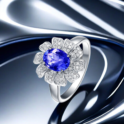 COASZE 1.3 carat natural tanzanite ring for women 18K gold inlaid with sapphire. Chinese Valentine's Day gift for girlfriend. 1.3 carat 4A grade tanzanite ring (note bracelet)