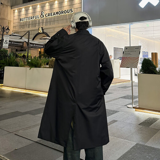 OEMG spring and autumn new style British handsome mid-length windbreaker jacket men's trendy outdoor windproof loose knee-length black large clothes DSA050-FY176 Apricot 3XL Recommended 160-175Jin Jin equals 0.5 kg