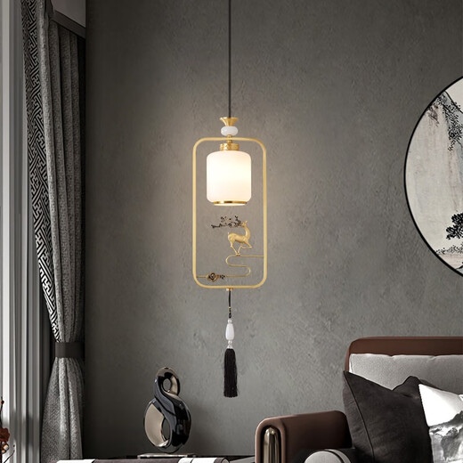 Heliang All Copper Neues chinesisches Stil kleine Kronleuchter Single Head -Nacht -Lampe Chinesische Teeraum Bar Kronleuchter Eingangsflur Lampe 9925 Ein Stil Fulu Chaole - schwarzes Rubgold - mit drei Farben Glühbirnen