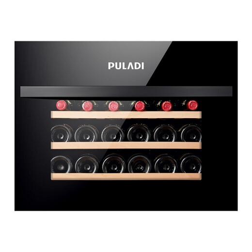 PULADI Seamless Embedded Red Wine Cabinet Constant Temperature Wine Cabinet Embedded Hidden Compressor Wine Tea Refrigerator Pull-down 24-Black Full Glass/First Class Energy Efficiency 24 Bottles