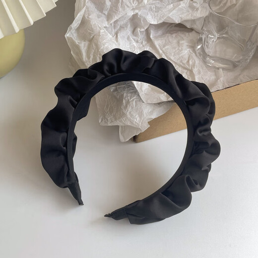 CHUXIANG braided hairbands for women, hairpins, high headbands, retro, versatile, out-and-out hair-pressing headbands, wide edges, pleated black (small) A21