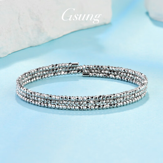 GsunG platinum bracelet for women PT950 shiny bouncy bead elastic bracelet fashionable platinum bracelet for women with laser beads. Priced by gram. Contact before bidding.