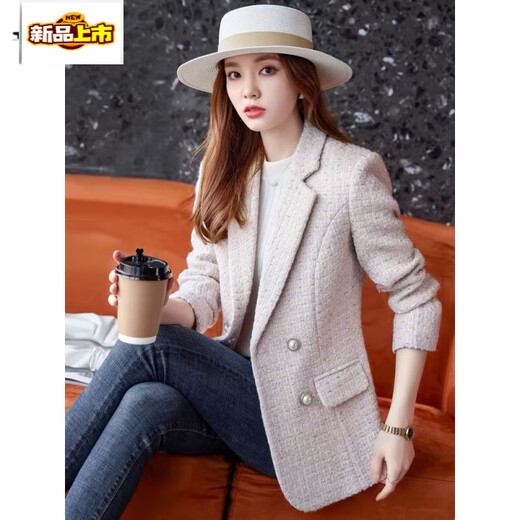 First diameter French style tweed blazer for women 2025 spring new style lady's goddess Fan Xiaoxi 2 Apricot XL (110-120Jin Jin equals 0.5kg)