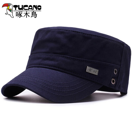 Woodpecker (TUCANO) Hat Men's Flat Top Peaked Hat Middle-aged and Elderly Breathable Versatile Sun Protection Hat Outdoor Fashion Fishing Leisure Sun Hat Navy Blue