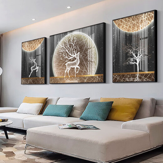 Little Lulin Living Sala Decorating Pintura de color negro, blanco y gris pintura colgante Sofá Muro Mural moderno de pared de pared oeste simple pintura de alces