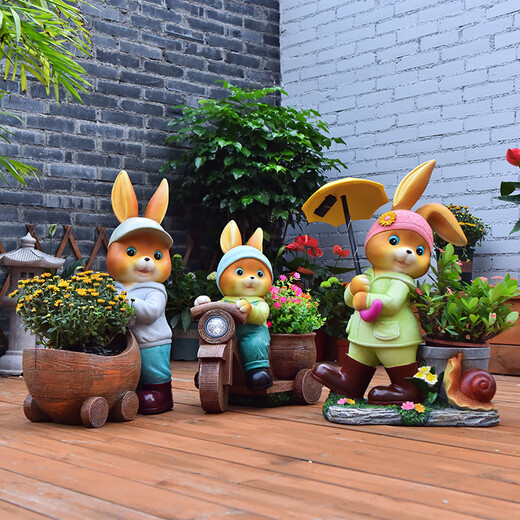 Yimingyuan Garden Decorative Courtyard Ornaments Outdoor Cartoon Rabbit Flowerpot Park Lawn Creative Simulation Animal Landscape Sculpture H20527