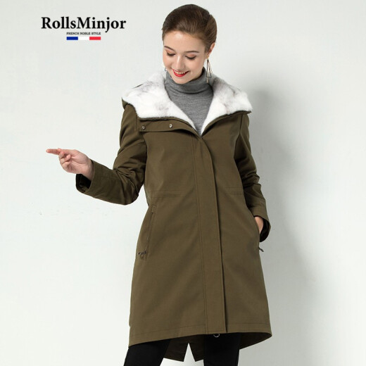 Rolls MG brand parka women's mink lining full mink mid-length mink coat 2020 winter detachable nikon women's fur military green 155/S