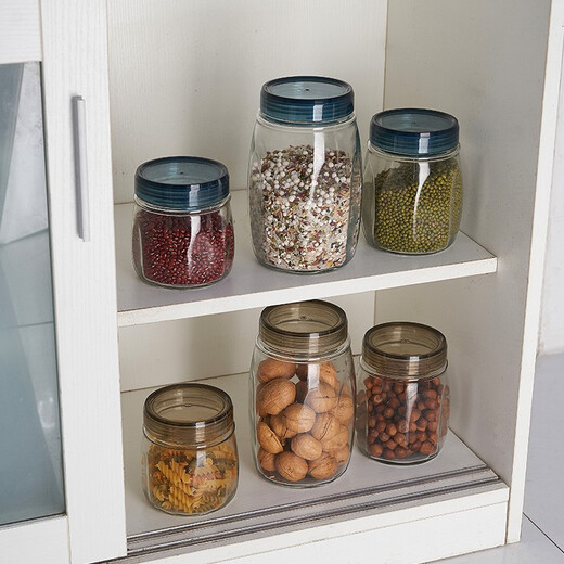 Longstar round glass sealed jar, moisture-proof transparent kitchen glass bottle storage jar, lead-free pickle jar snack jar, champagne color 500ML