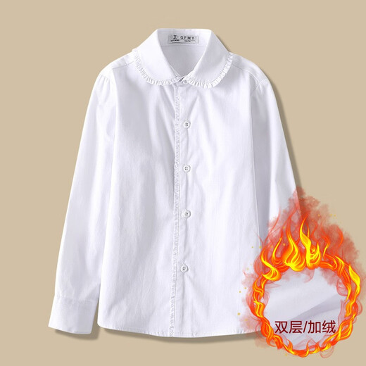 Feathered Duck Girls Pure Cotton Performance White Shirt 6 Spring and Autumn 7 Student Girls 8 School Uniform 9 Children's White Velvet Basement Shirt 10 Light Panel and Velvet 170 Codes