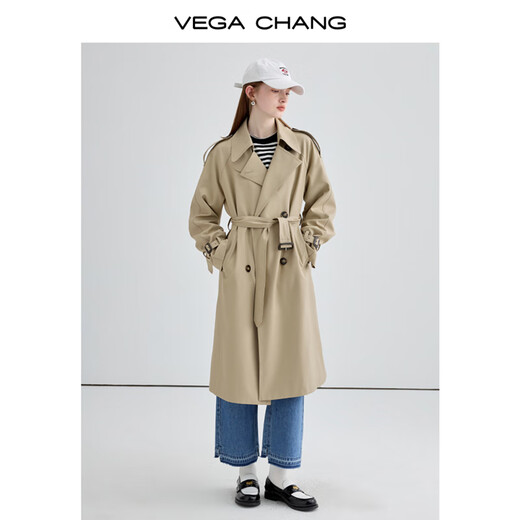 VEGA CHANG Trench Coat Coat Women's 2025 Spring and Autumn New Medium-length High-end Solid Color Coat Bean Paste Green M