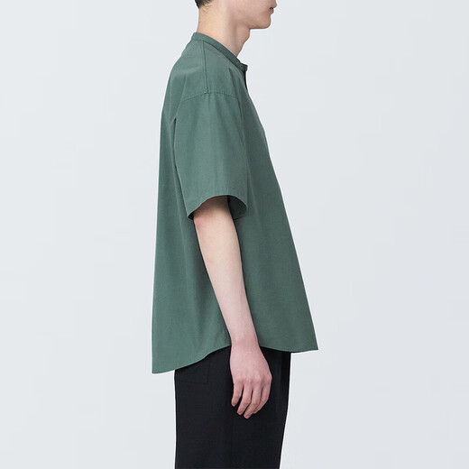 MUJI Men's Cool Henley Collar Short Sleeve T-Shirt Men's Bottoming Shirt Men's Top AC1W6C4S Smoked Green M (170/92A)